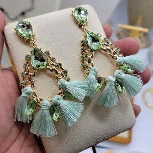 New! Stunning Green Chandelier Earrings w/ Tassels • Pierced Earrings